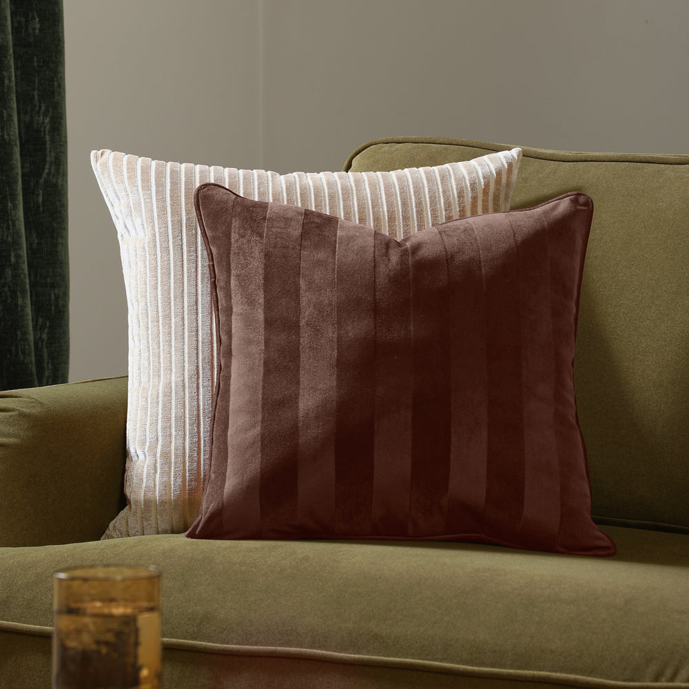 Striped Brown Cushions - Regency Stripe Velvet Cushion Cover Chocolate Paoletti
