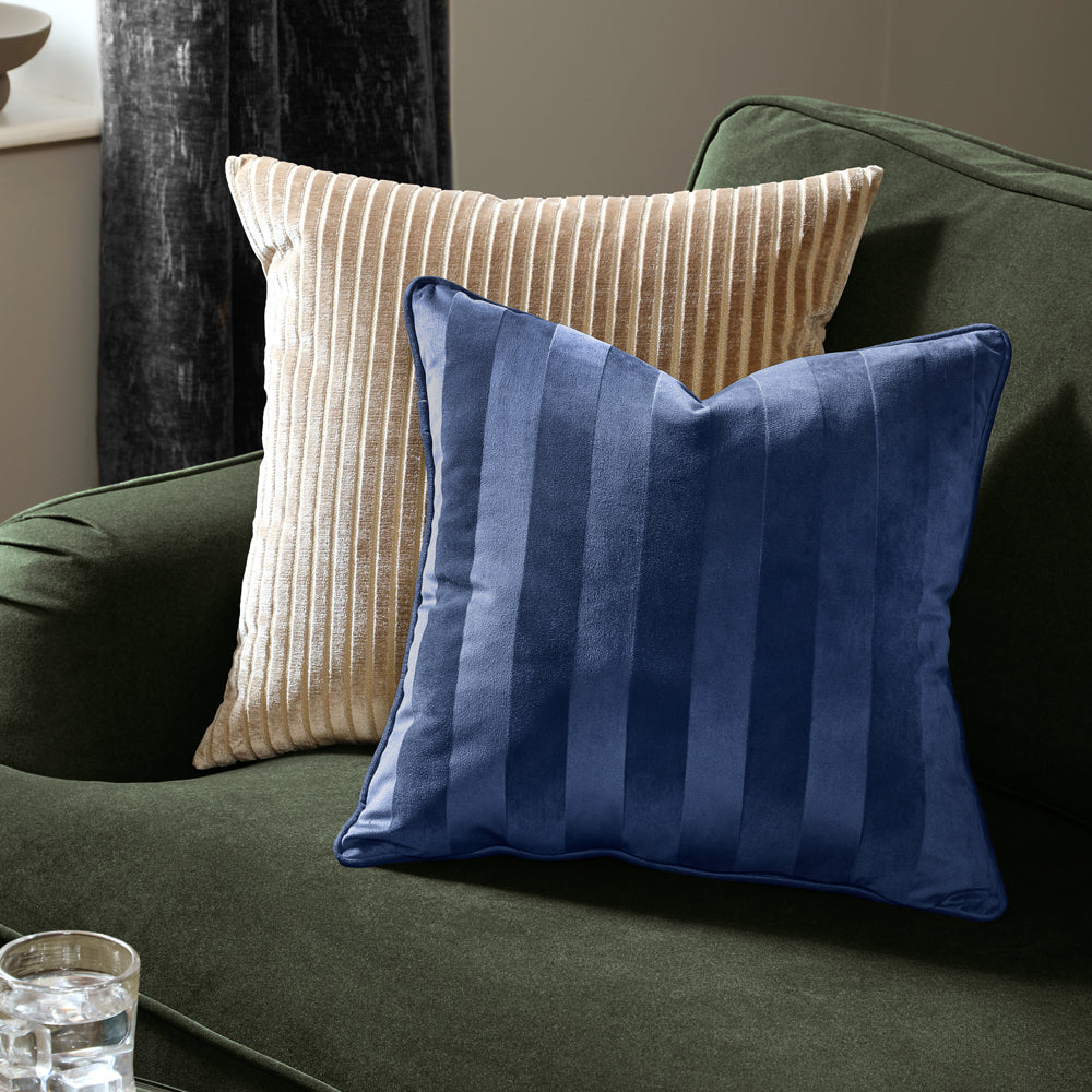 Regency Stripe Velvet Cushion Midnight