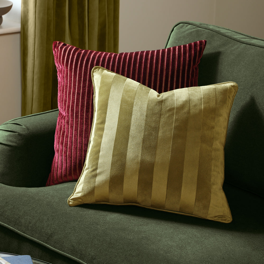 Regency Stripe Velvet Cushion Olive