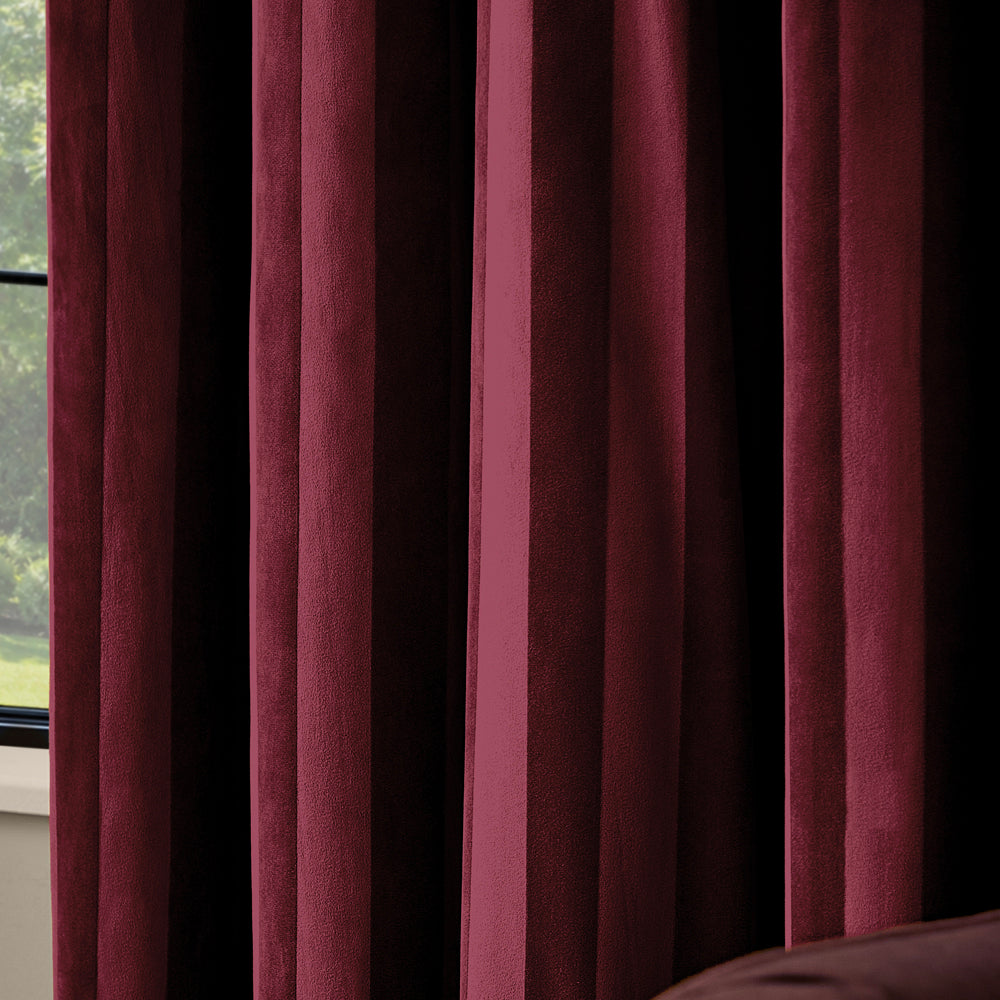 Regency Stripe Velvet Fully Lined Eyelet Curtains Burgundy