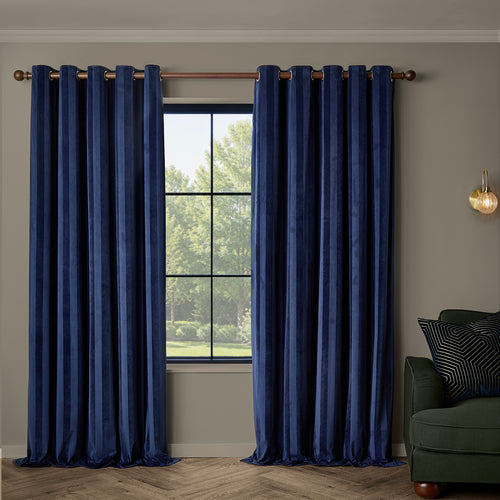 Regency Stripe Velvet Fully Lined Eyelet Curtains Midnight