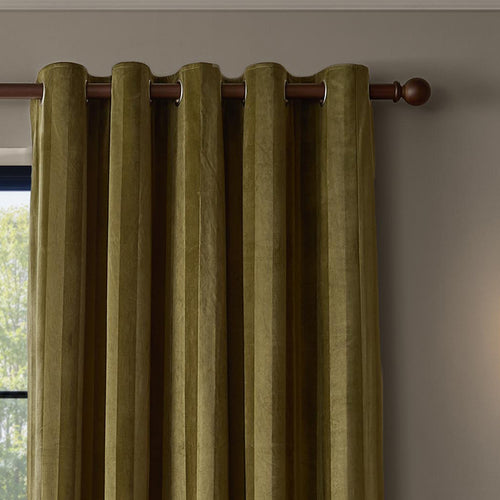 Regency Stripe Velvet Fully Lined Eyelet Curtains Olive