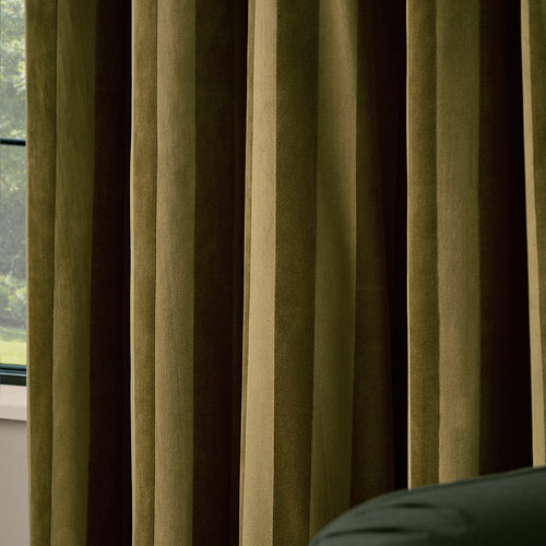 Regency Stripe Velvet Fully Lined Eyelet Curtains Olive
