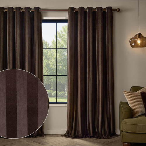 Regency Stripe Velvet Fully Lined Eyelet Curtains Chocolate