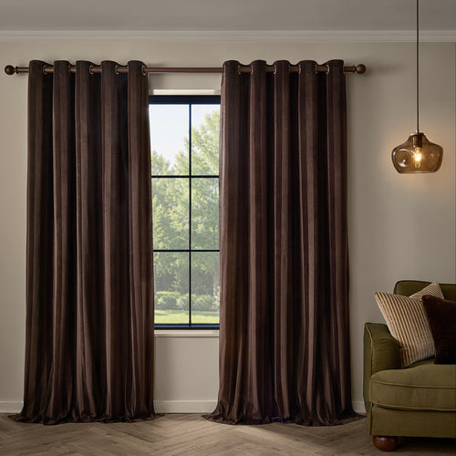 Regency Stripe Velvet Fully Lined Eyelet Curtains Chocolate