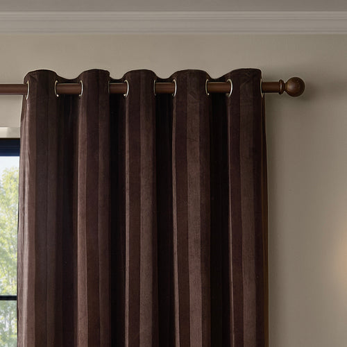 Regency Stripe Velvet Fully Lined Eyelet Curtains Chocolate