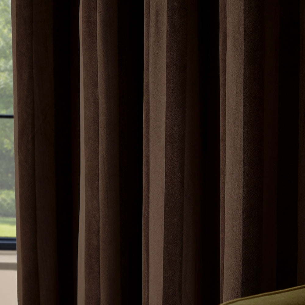 Regency Stripe Velvet Fully Lined Eyelet Curtains Chocolate
