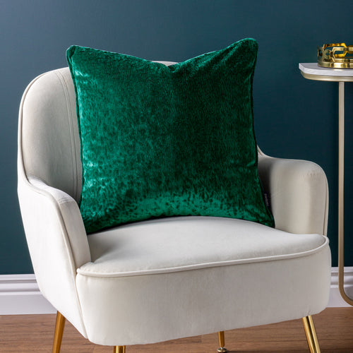 Plain Green Cushions - Ripple Plush Velvet Cushion Cover Emerald Paoletti