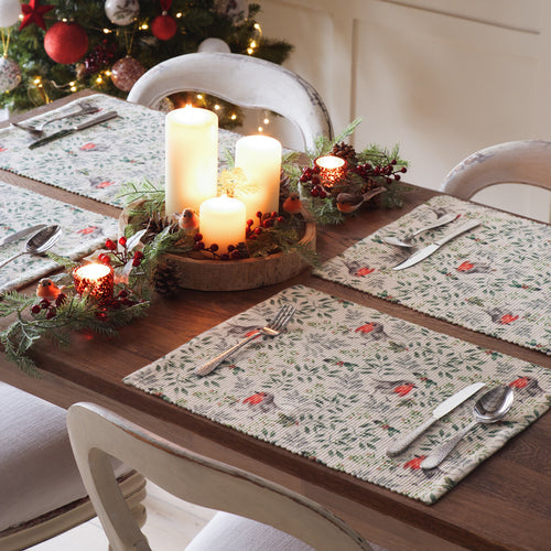 Animal Green Accessories - Robin Set of 4 Christmas Festive Placemats Green Evans Lichfield