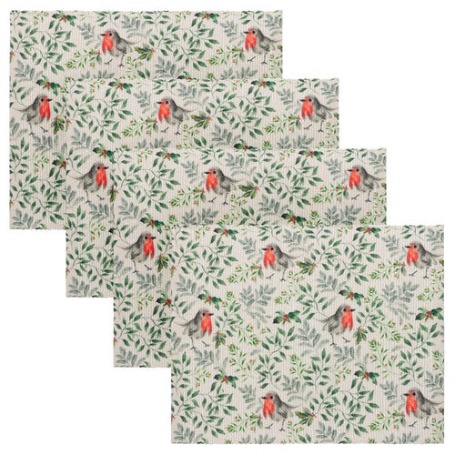 Animal Green Accessories - Robin Set of 4 Christmas Festive Placemats Green Evans Lichfield
