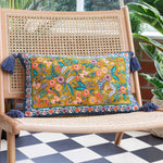 Wylder Rosa Floral Tasselled Cushion Cover in Navy/Gold