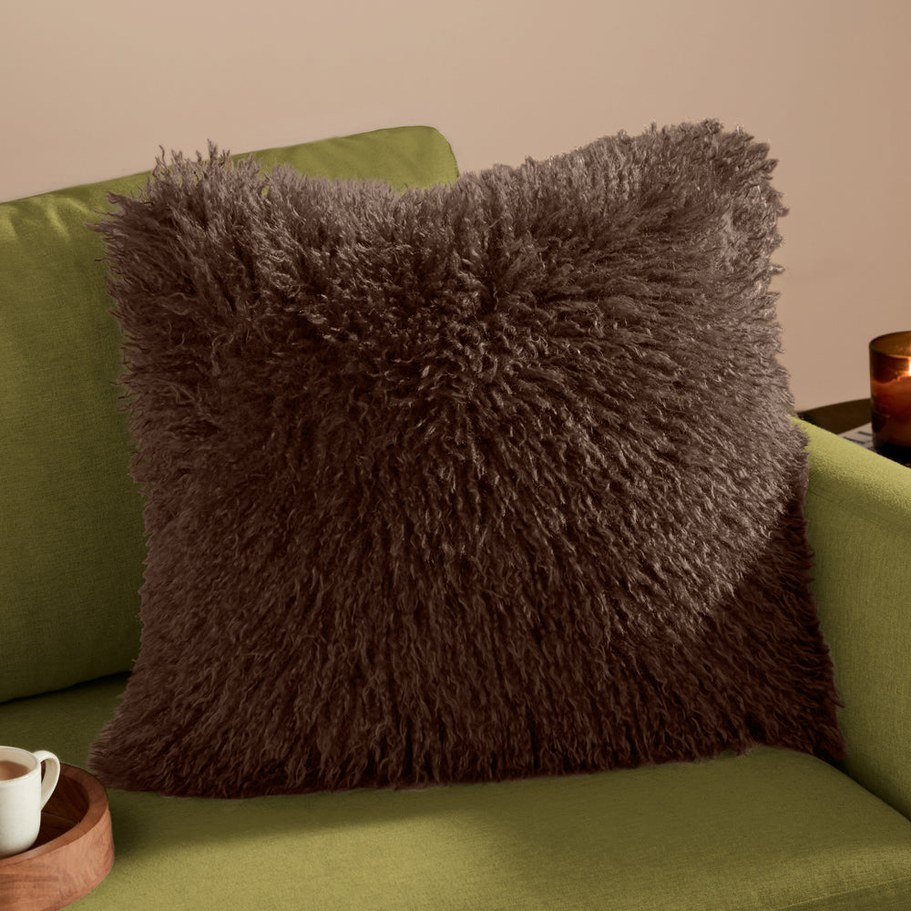 Rowan Faux Fur Cushion Chocolate