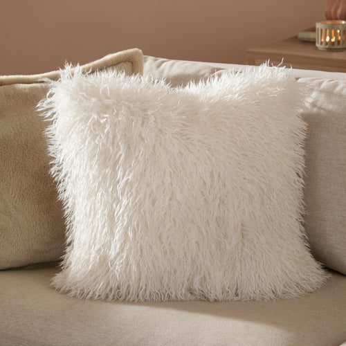 Plain Cream Cushions - Rowan Faux Fur  Cushion Cover Ecru Furn