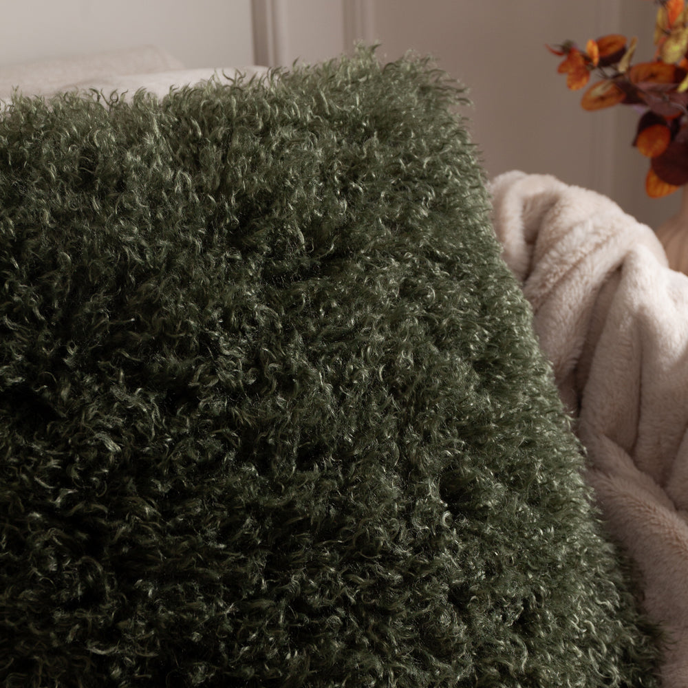 Rowan Faux Fur Cushion Khaki