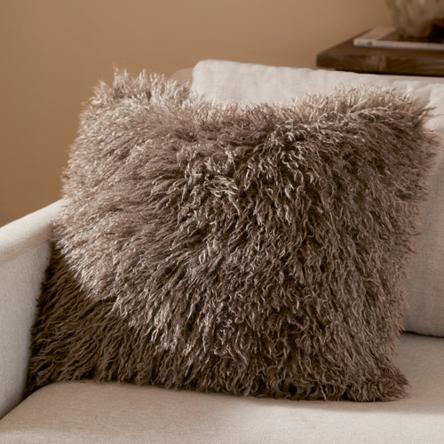Plain Brown Cushions - Rowan Faux Fur  Cushion Cover Mocha Furn