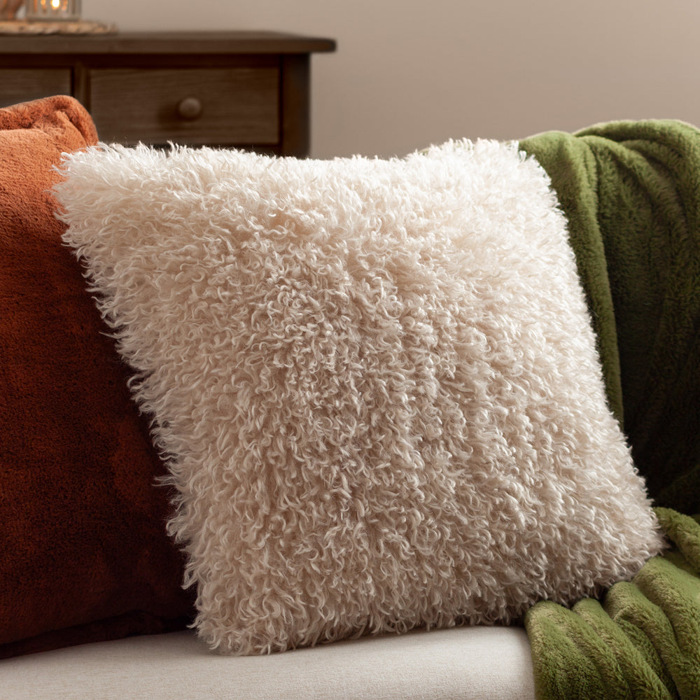 Rowan Beige Faux Fur Cushion Cover Natural Cushions furn. furn