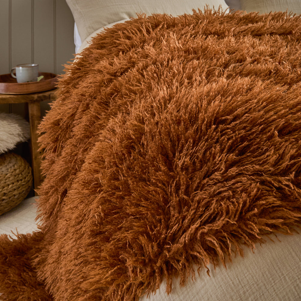 Rowan Faux Fur Throw Ginger