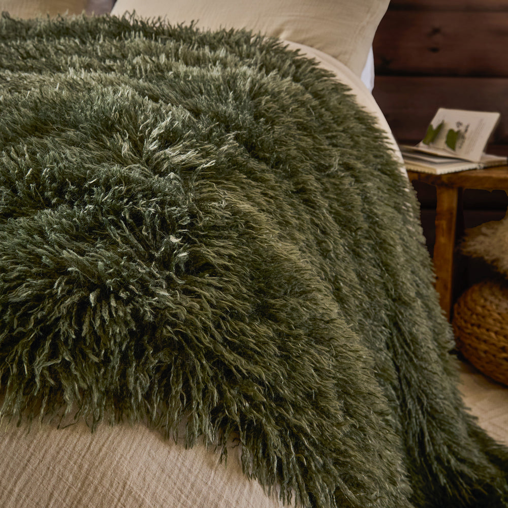 Rowan Faux Fur Throw Khaki