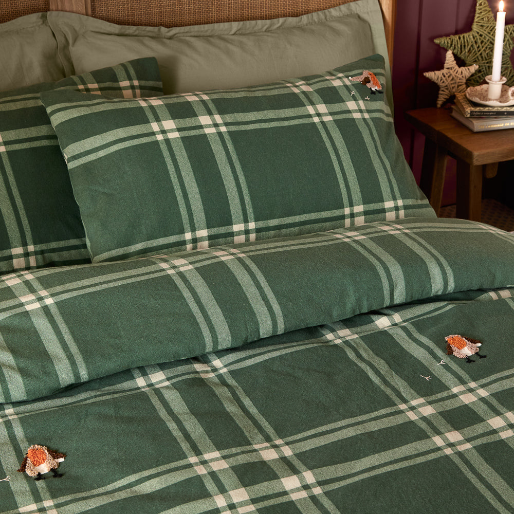 Ramble Robin Tufted Brushed Cotton Duvet Cover Set Green