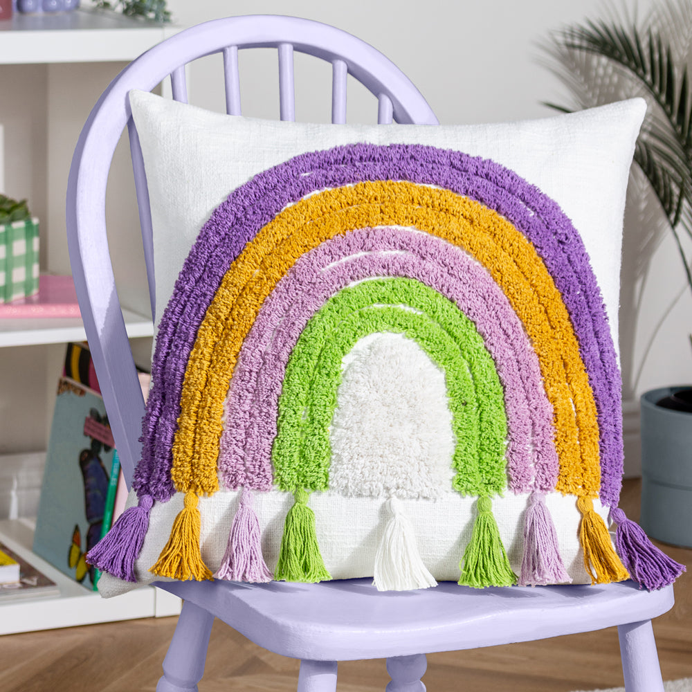 Rainbow Tassels Multi Cotton Tufted Cushion Cover Multicolour Cushions heya home furn