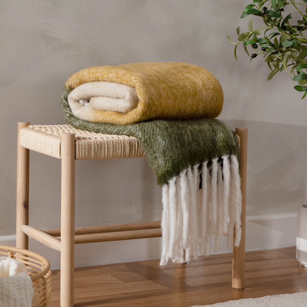 Herringbone Beige Throws - Rawton Ombre  Throw Natural/Moss Yard