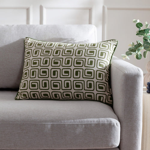 Abstract Green Cushions - Safara Printed Cushion Cover Olive HÖEM