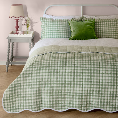 Plain Green Bedding - Scallop Quilted Bedspread Sage Furn