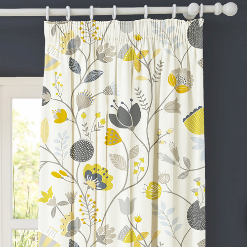 Floral Beige M2M - Scandi Floral Grey/Ochre Made to Measure Curtains furn.
