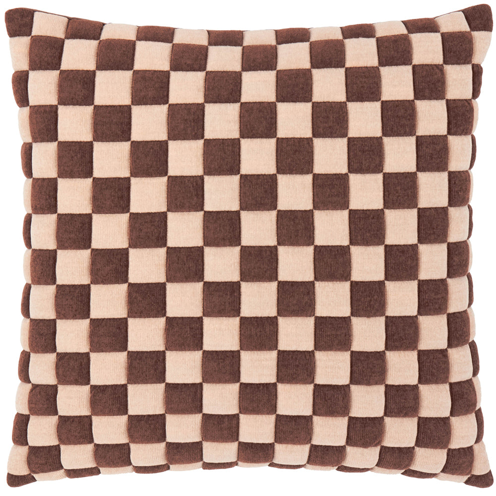 Softie Checkerboard Quilted Cushion Chocolate/Sand