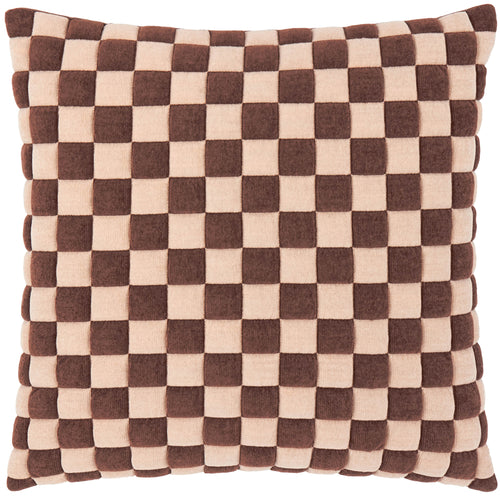 Softie Checkerboard Quilted Cushion Chocolate/Sand