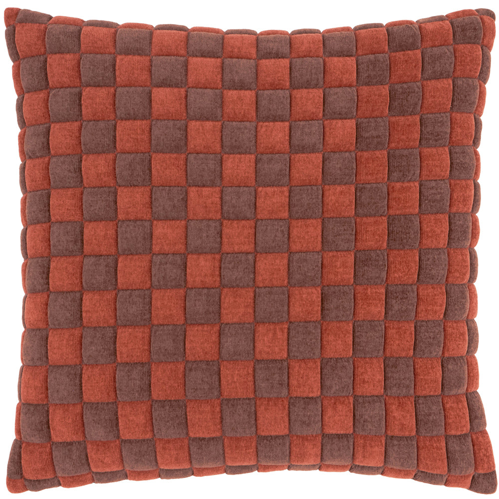 Softie Checkerboard Quilted Cushion Cinnamon/Chocolate