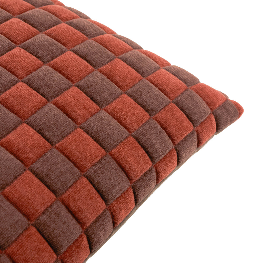 Softie Checkerboard Quilted Cushion Cinnamon/Chocolate