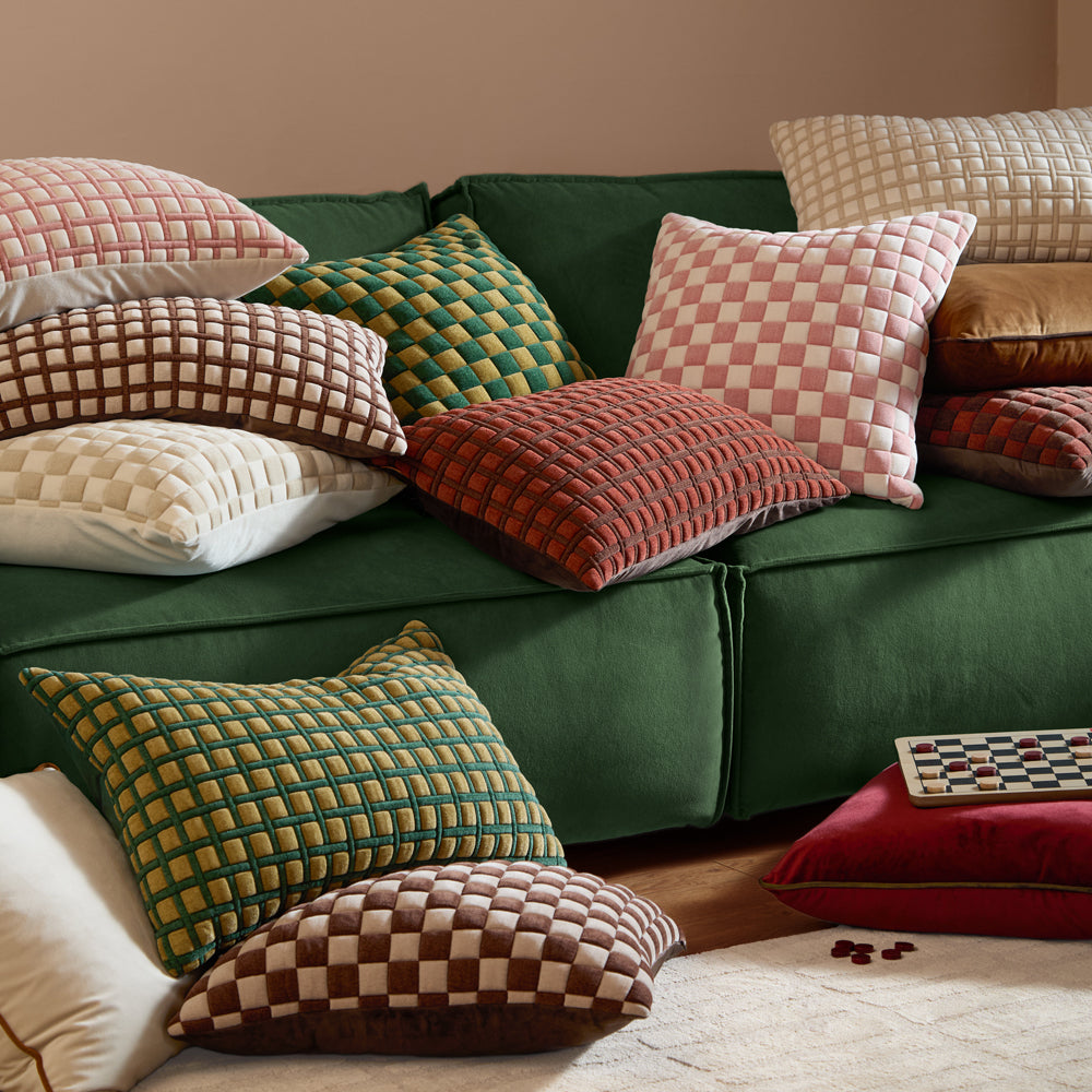 Softie Checkerboard Quilted Cushion Green