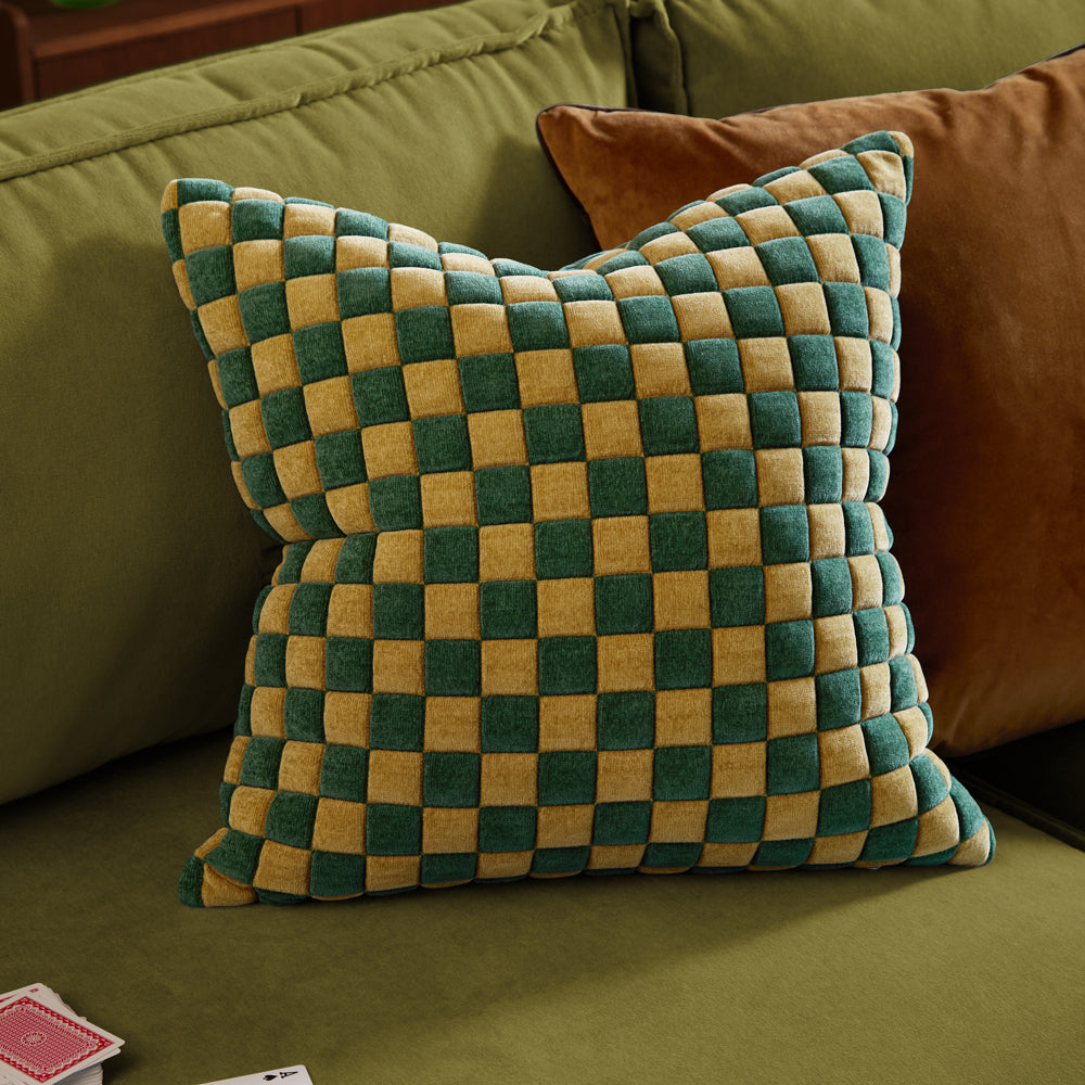 Softie Checkerboard Quilted Cushion Green
