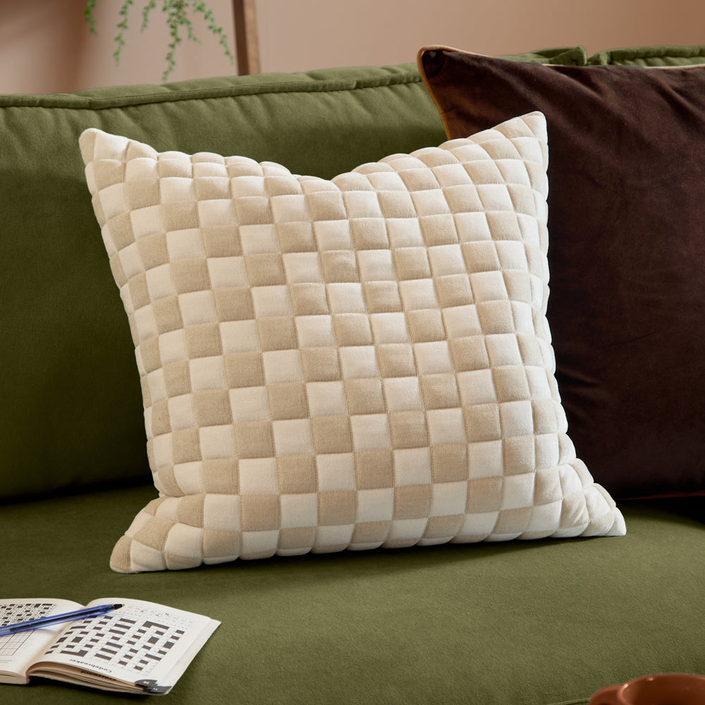 Softie Checkerboard Quilted Cushion Natural