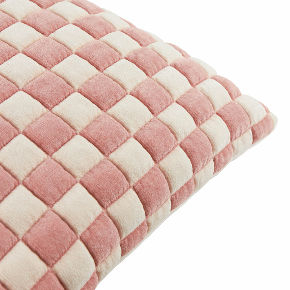 Softie Checkerboard Quilted Cushion Pink