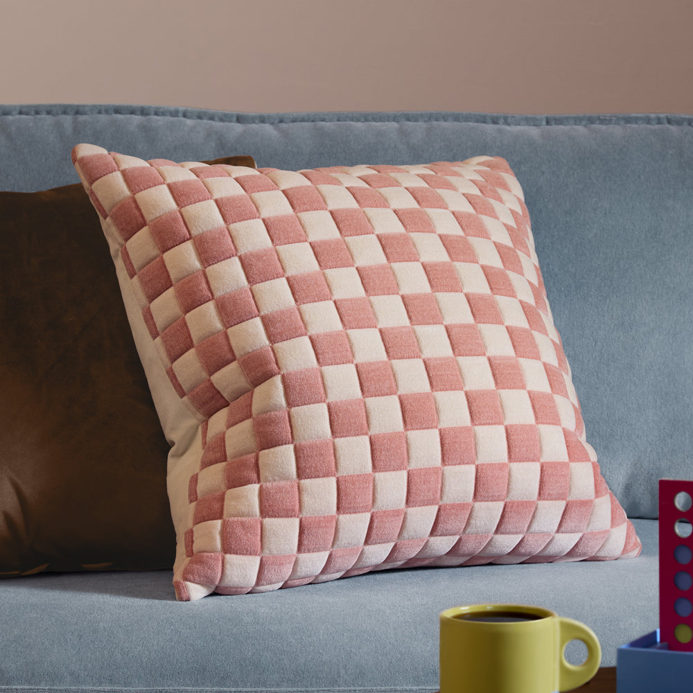 Softie Checkerboard Quilted Cushion Pink