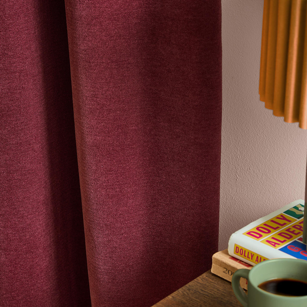 Soft Chenille Blackout Pencil Pleat Curtains Beetroot