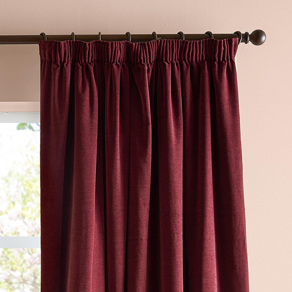 Soft Chenille Blackout Pencil Pleat Curtains Beetroot