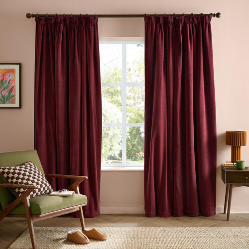 Soft Chenille Blackout Pencil Pleat Curtains Beetroot
