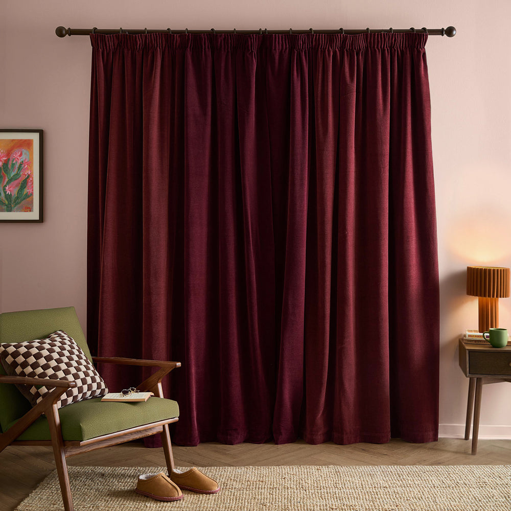 Soft Chenille Blackout Pencil Pleat Curtains Beetroot