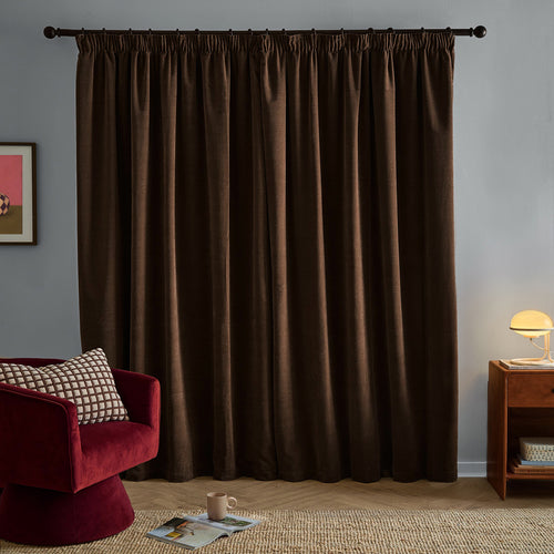 Soft Chenille Blackout Pencil Pleat Curtains Chocolate