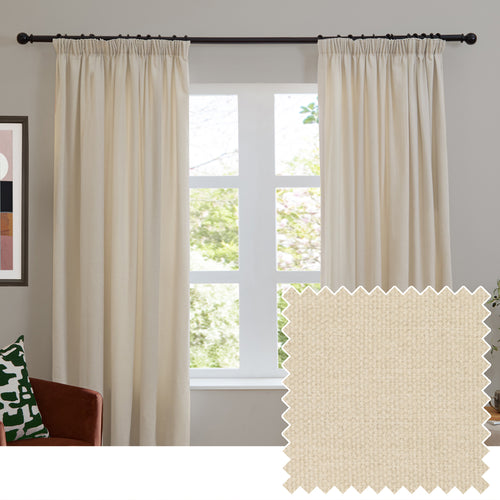 Plain Cream Curtains - Soft Chenille Blackout Pencil Pleat Curtains Ecru Furn