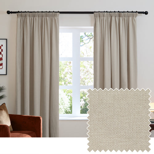 Plain Beige Curtains - Soft Chenille Blackout Pencil Pleat Curtains Natural Furn