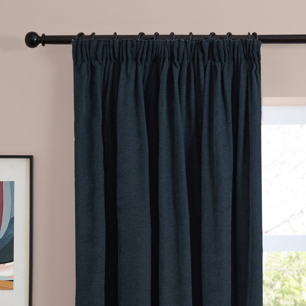 Soft Chenille Blackout Pencil Pleat Curtains Navy