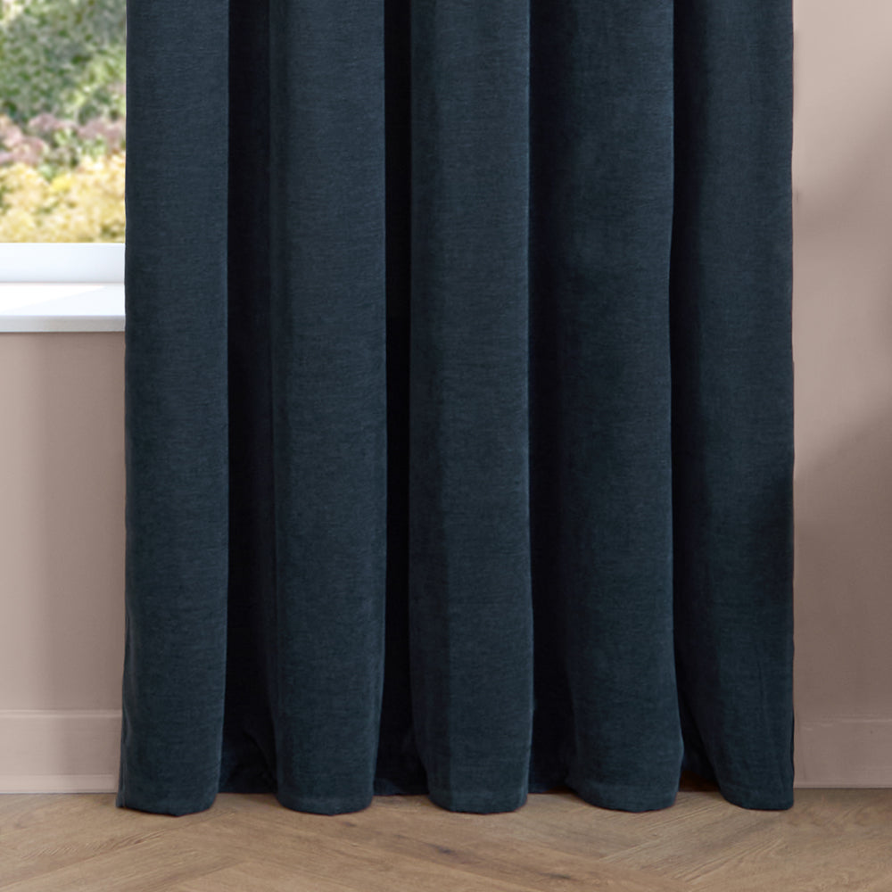 Soft Chenille Blackout Pencil Pleat Curtains Navy