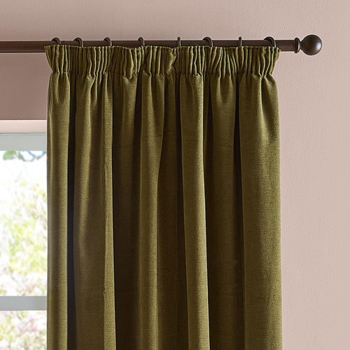 Soft Chenille Blackout Pencil Pleat Curtains Olive