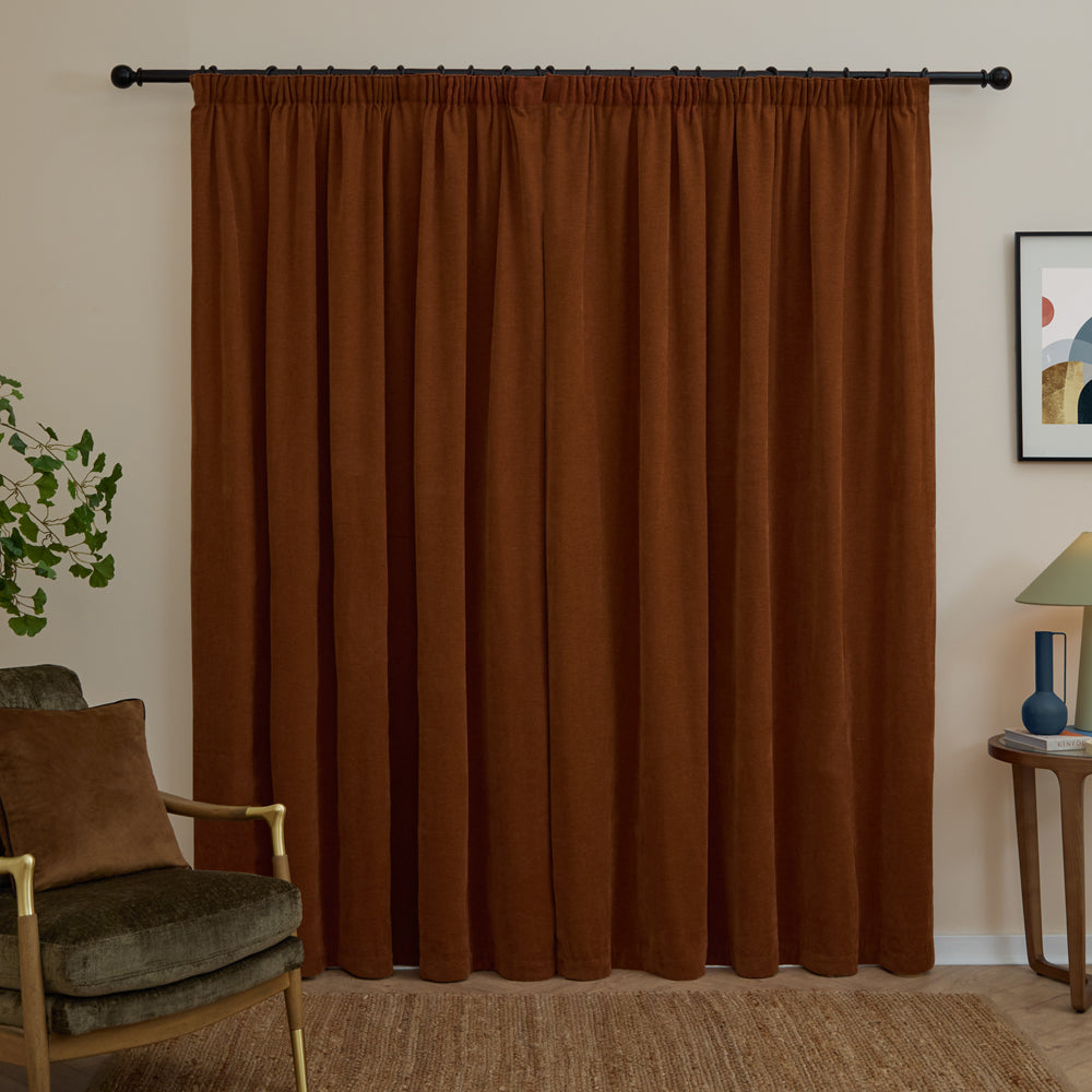 Soft Chenille Blackout Pencil Pleat Curtains Rust