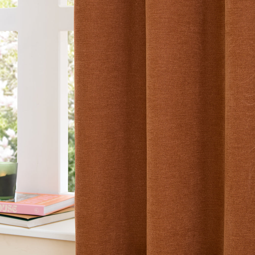 Soft Chenille Blackout Pencil Pleat Curtains Rust