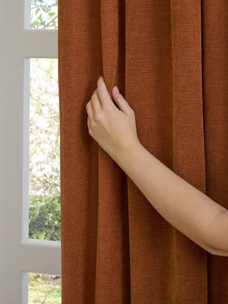 Soft Chenille Blackout Pencil Pleat Curtains Rust